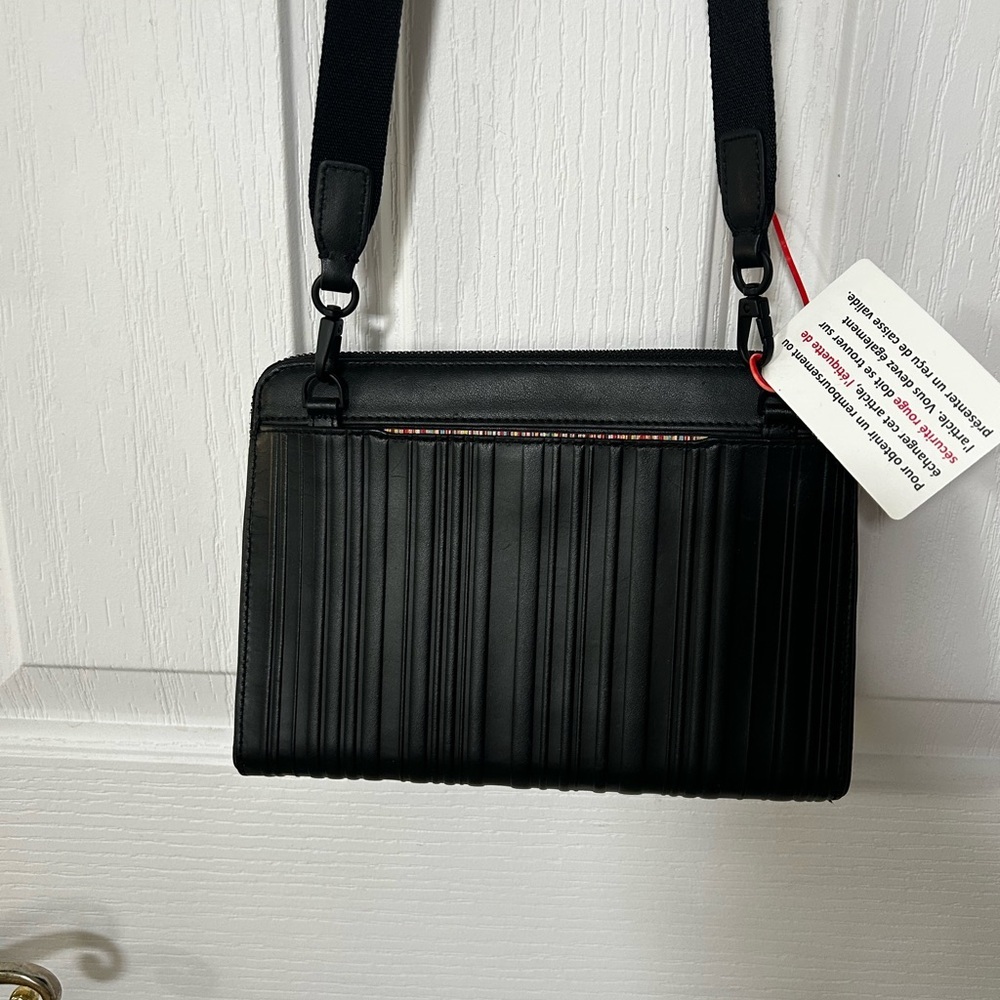 NWT PAUL SMITH Real Leather Shadow Stripe Crossbody Bag, Unisex, Black - Picture 2 of 7